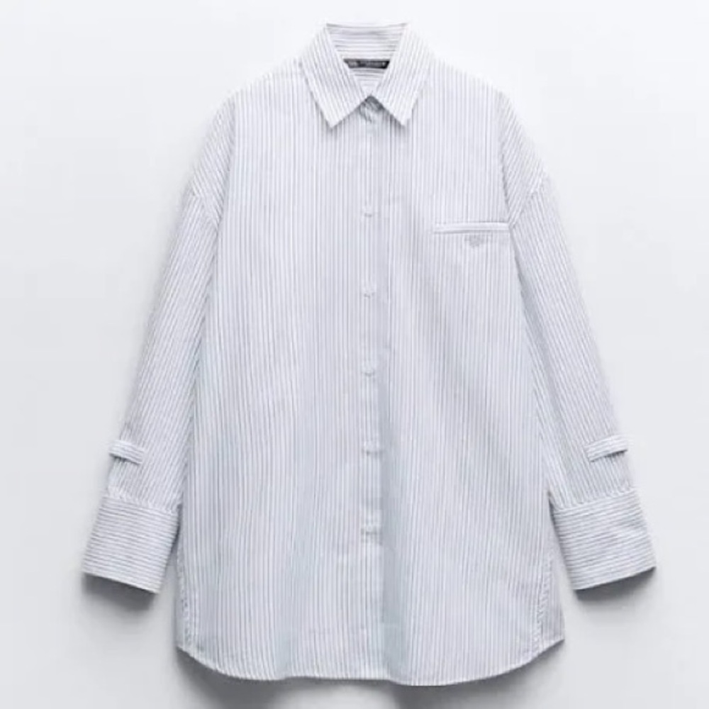 Zara White and Black Striped Button Down Shirt